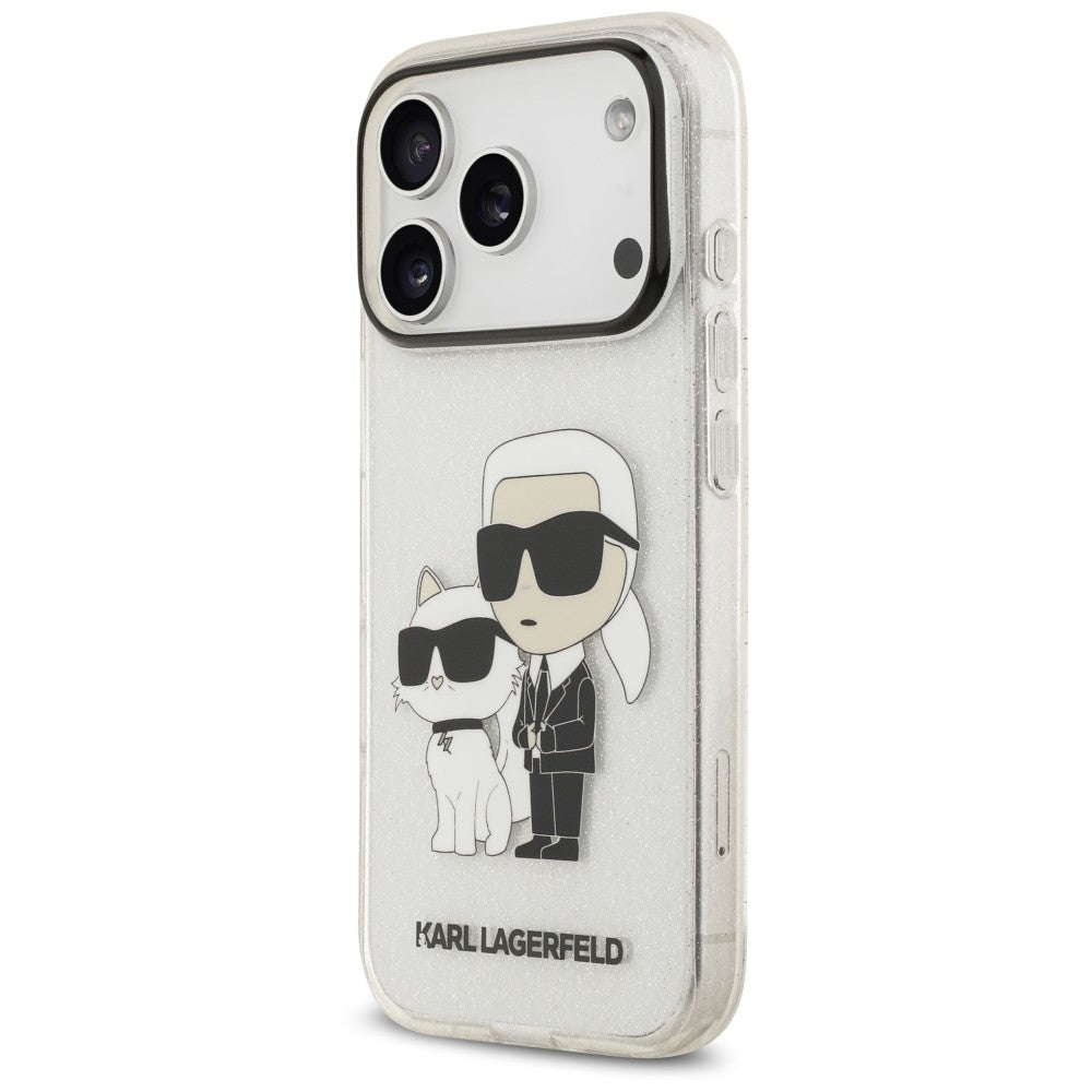Hoesje voor Apple iPhone 18 Pro / 17 Pro, Karl Lagerfeld, IML Glitter Karl and Choupette NFT, transparant