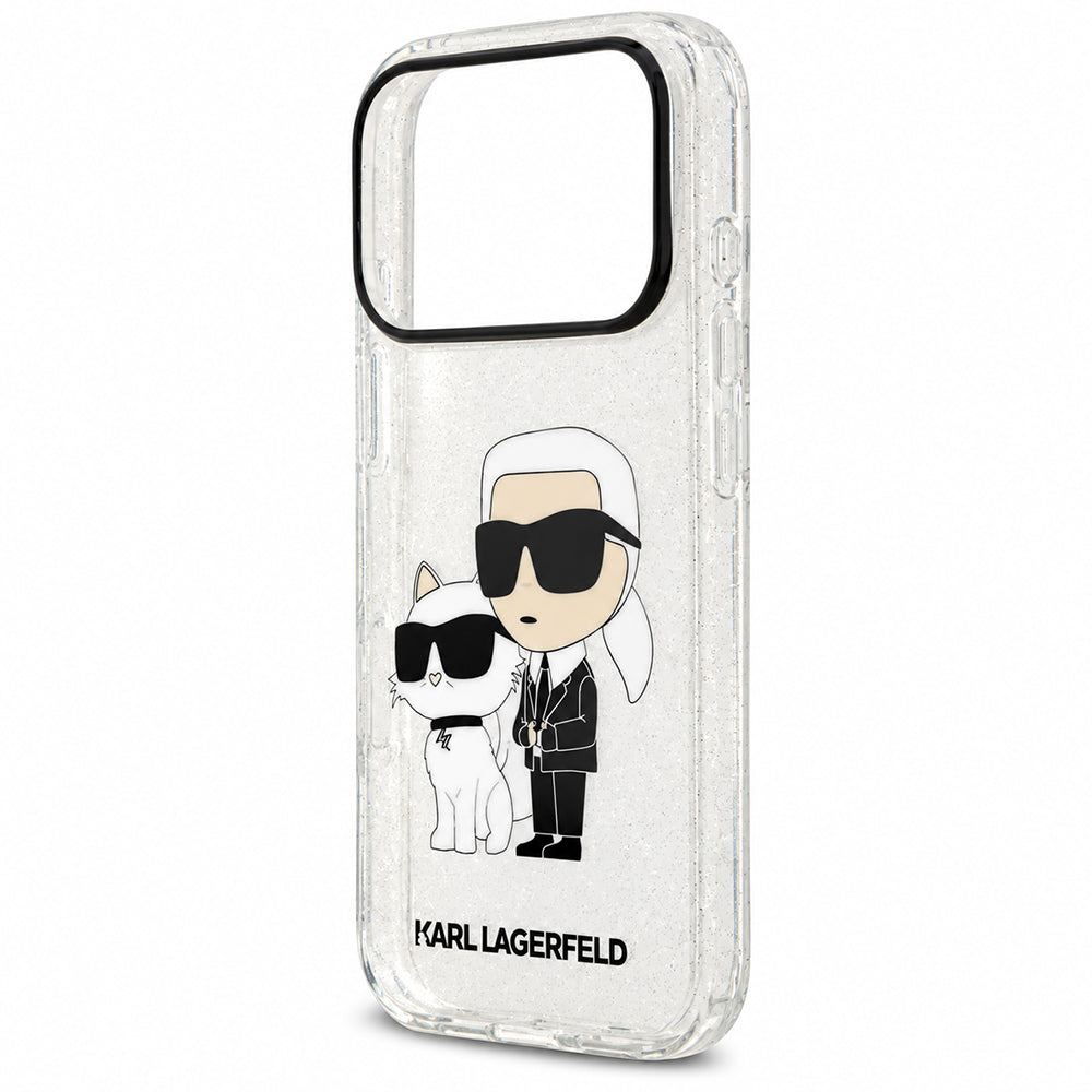 Hoesje voor Apple iPhone 18 Pro / 17 Pro, Karl Lagerfeld, IML Glitter Karl and Choupette NFT, transparant