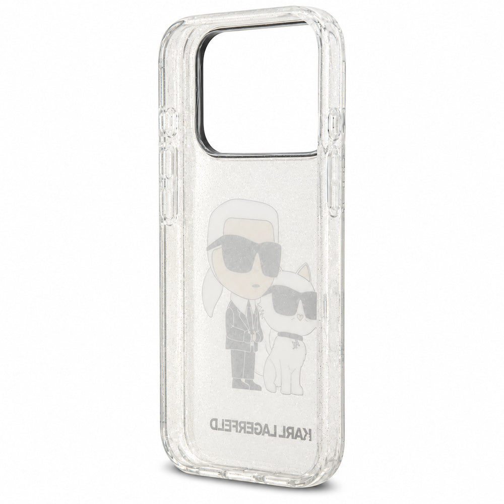 Hoesje voor Apple iPhone 18 Pro / 17 Pro, Karl Lagerfeld, IML Glitter Karl and Choupette NFT, transparant