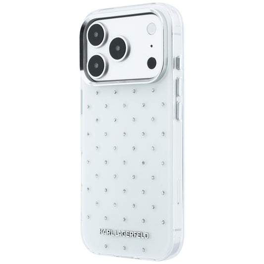 Hoes voor Apple iPhone 18 Pro / 17 Pro, Karl Lagerfeld, IML Strass-steentjes en Geëlectroplateerd Logo, Wit