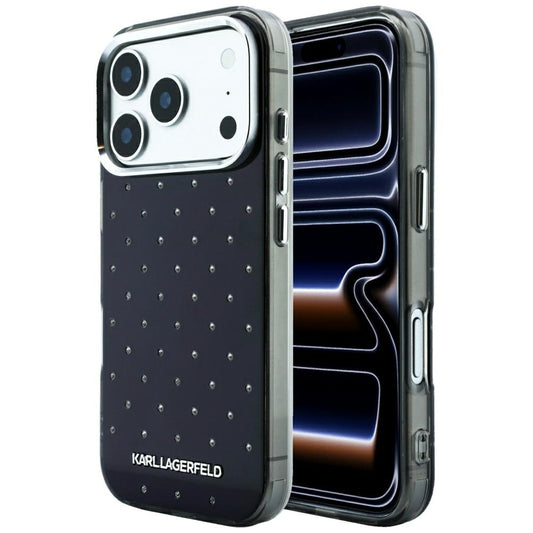 Hoes voor Apple iPhone 18 Pro / 17 Pro, Karl Lagerfeld, IML Strass-steentjes en Verchroomd Logo, Zwart
