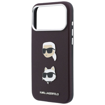Hoesje voor Apple iPhone 18 Pro / 17 Pro, Karl Lagerfeld, Saffiano Crossbody Karl & Choupette Head's Pins Logo, bordeauxrood