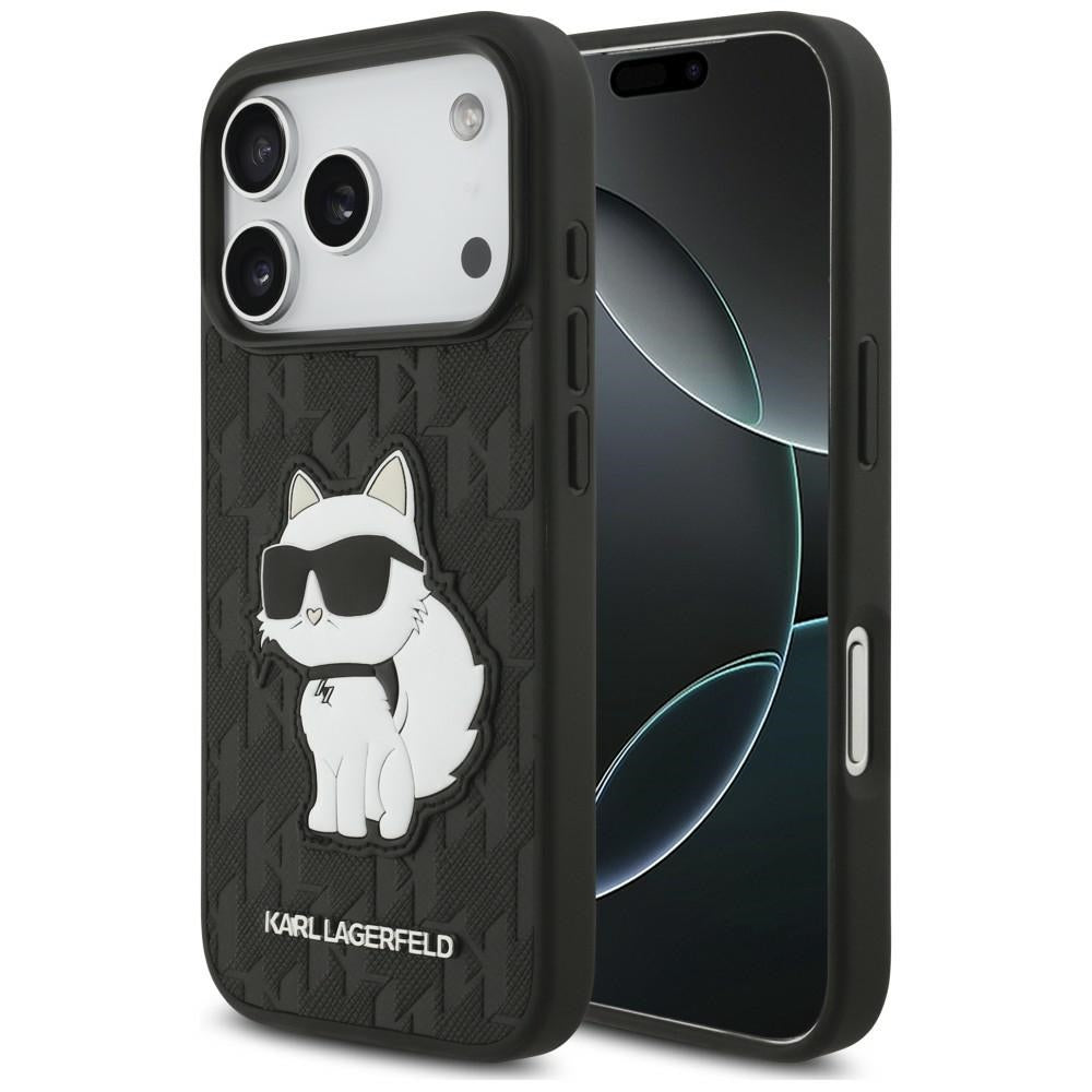 Hoesje voor Apple iPhone 18 Pro / 17 Pro, Karl Lagerfeld, Saffiano Mono Patch Choupette, zwart