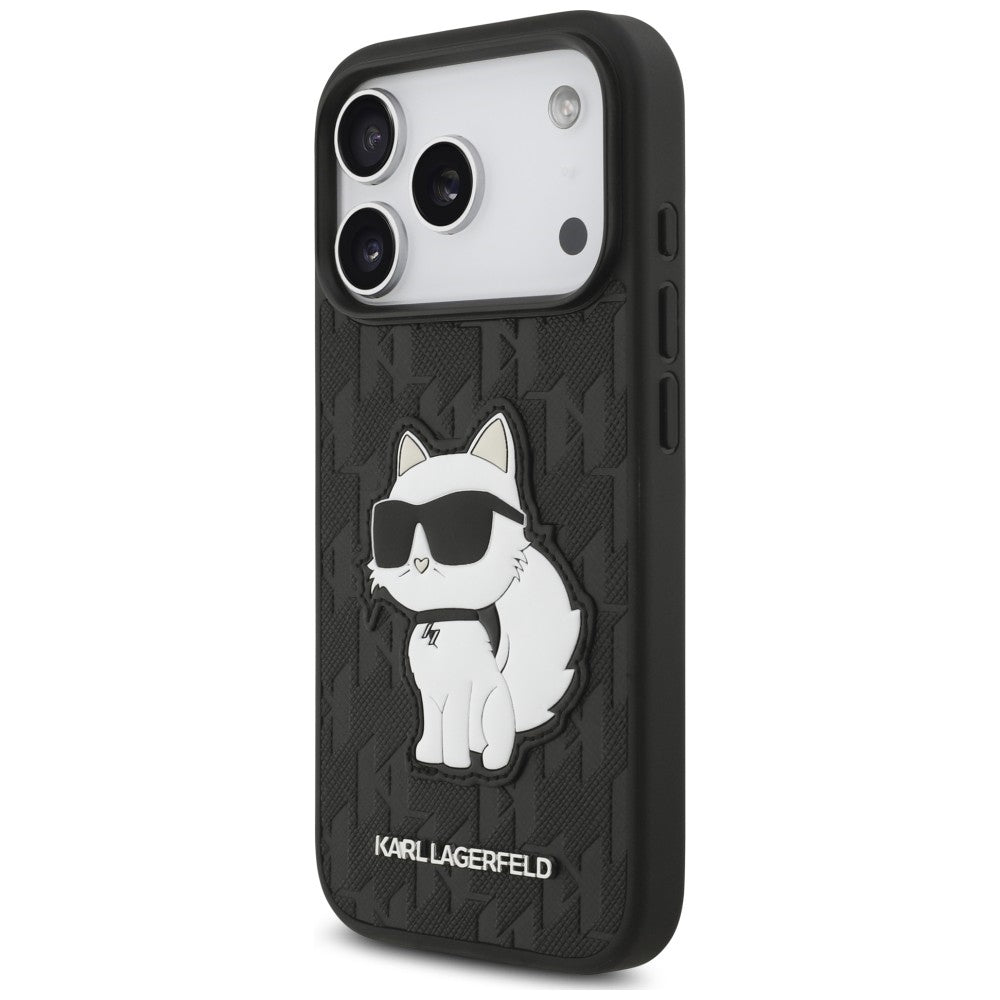 Hoesje voor Apple iPhone 18 Pro / 17 Pro, Karl Lagerfeld, Saffiano Mono Patch Choupette, zwart