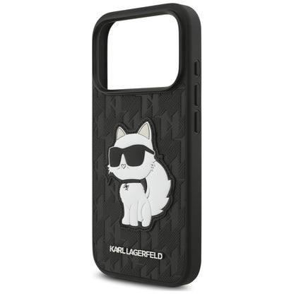 Hoesje voor Apple iPhone 18 Pro / 17 Pro, Karl Lagerfeld, Saffiano Mono Patch Choupette, zwart