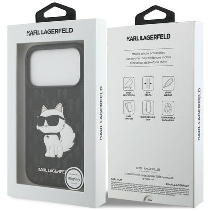 Hoesje voor Apple iPhone 18 Pro / 17 Pro, Karl Lagerfeld, Saffiano Mono Patch Choupette, zwart