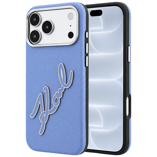 Hoes voor Apple iPhone 18 Pro / 17 Pro, Karl Lagerfeld, Smooth Big Resin Signature Logo, Bleu