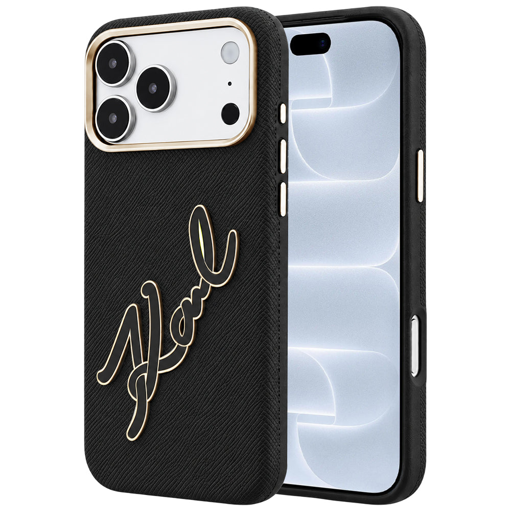 Hoes voor Apple iPhone 18 Pro / 17 Pro, Karl Lagerfeld, Smooth Big Resin Signature Logo, Zwart