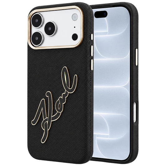 Hoes voor Apple iPhone 18 Pro / 17 Pro, Karl Lagerfeld, Smooth Big Resin Signature Logo, Zwart