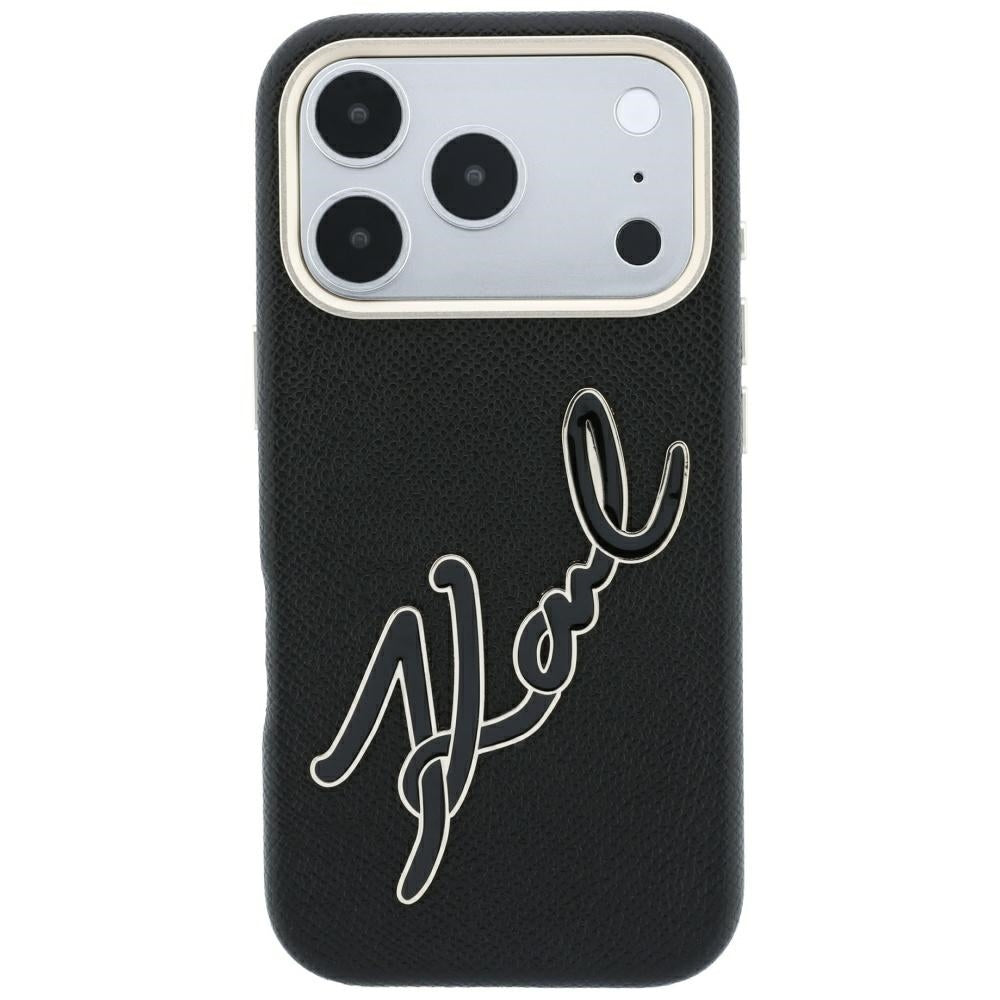 Hoes voor Apple iPhone 18 Pro / 17 Pro, Karl Lagerfeld, Smooth Big Resin Signature Logo, Zwart