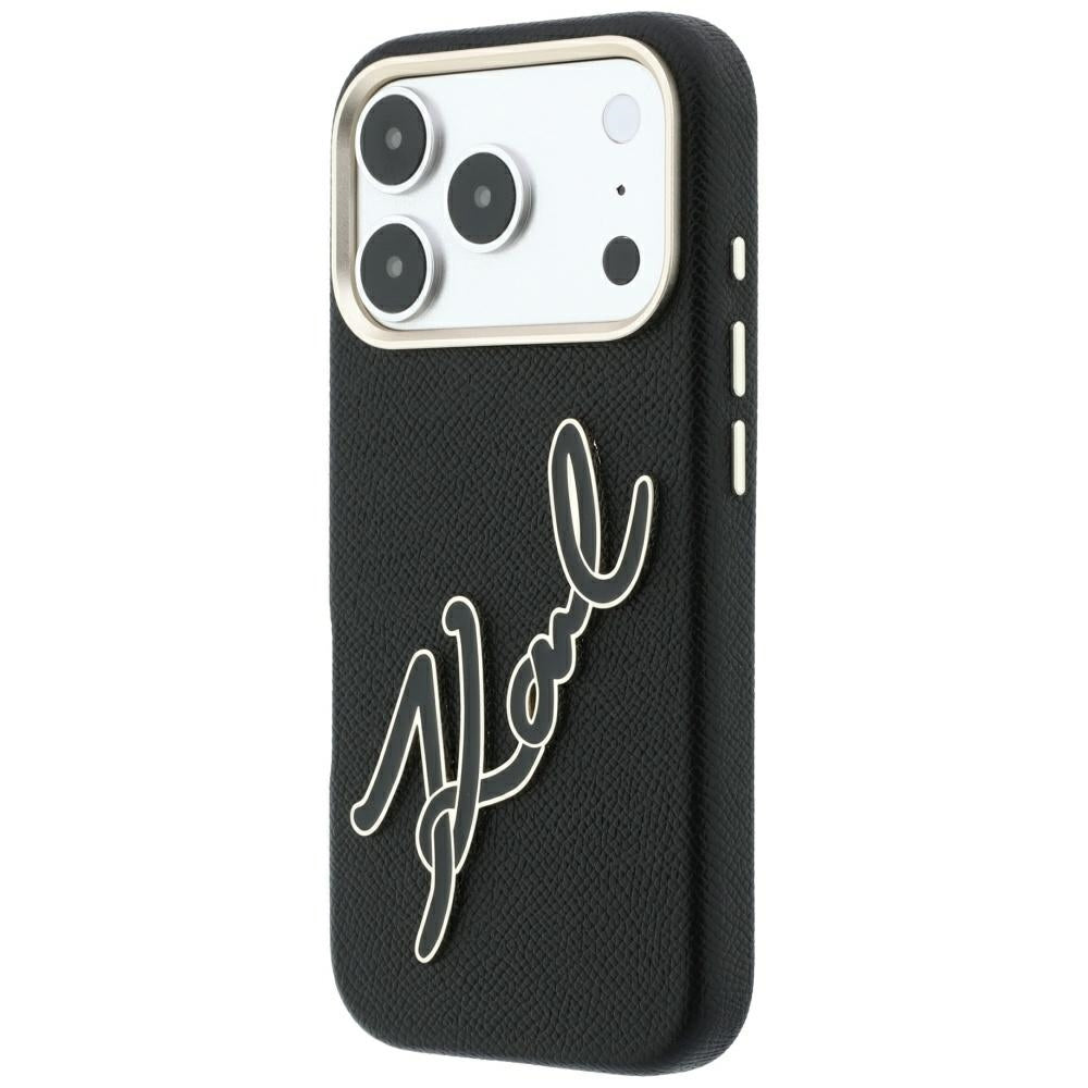 Hoes voor Apple iPhone 18 Pro / 17 Pro, Karl Lagerfeld, Smooth Big Resin Signature Logo, Zwart