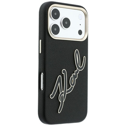 Hoes voor Apple iPhone 18 Pro / 17 Pro, Karl Lagerfeld, Smooth Big Resin Signature Logo, Zwart