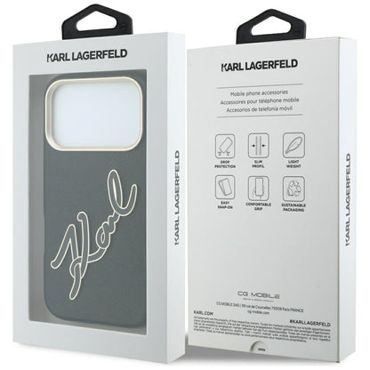 Hoes voor Apple iPhone 18 Pro / 17 Pro, Karl Lagerfeld, Smooth Big Resin Signature Logo, Zwart