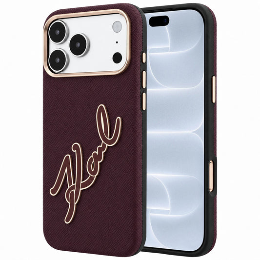 Hoes voor Apple iPhone 18 Pro / 17 Pro, Karl Lagerfeld, Smooth Big Resin Signature Logo, Bordeaux