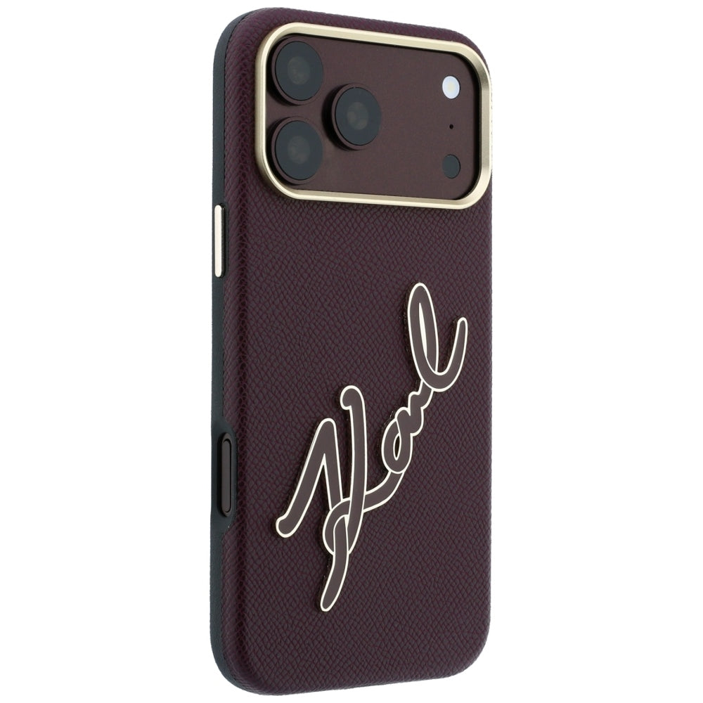 Hoes voor Apple iPhone 18 Pro / 17 Pro, Karl Lagerfeld, Smooth Big Resin Signature Logo, Bordeaux