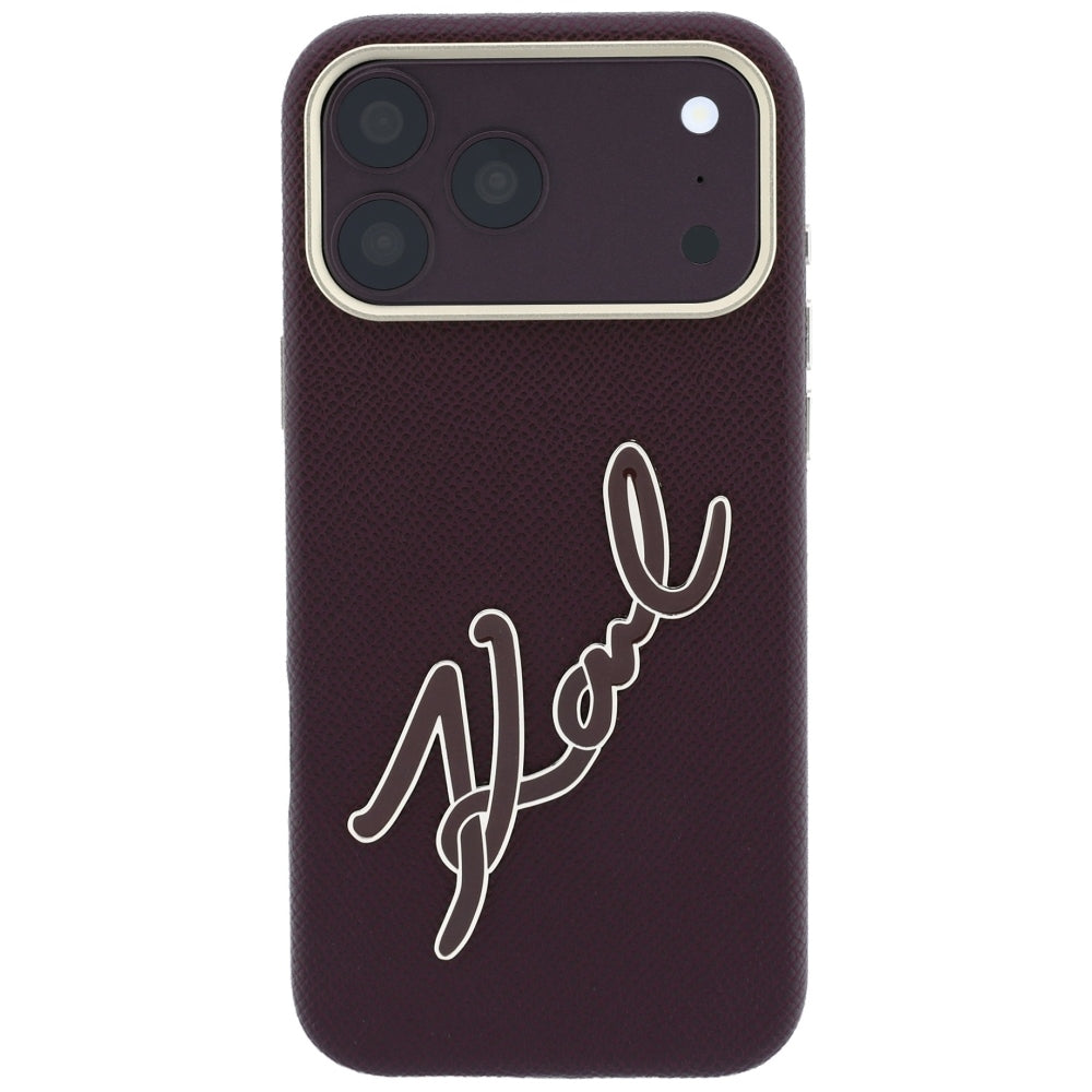 Hoes voor Apple iPhone 18 Pro / 17 Pro, Karl Lagerfeld, Smooth Big Resin Signature Logo, Bordeaux