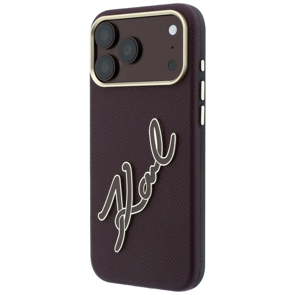 Hoes voor Apple iPhone 18 Pro / 17 Pro, Karl Lagerfeld, Smooth Big Resin Signature Logo, Bordeaux