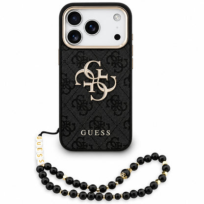 Hoes voor Apple iPhone 18 Pro Max / 17 Pro Max, Guess, 4G Classic Logo met Band, Zwart Goud