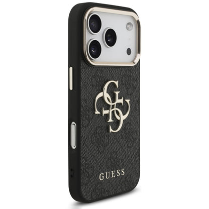 Hoes voor Apple iPhone 18 Pro Max / 17 Pro Max, Guess, 4G Classic Logo met Band, Zwart Goud