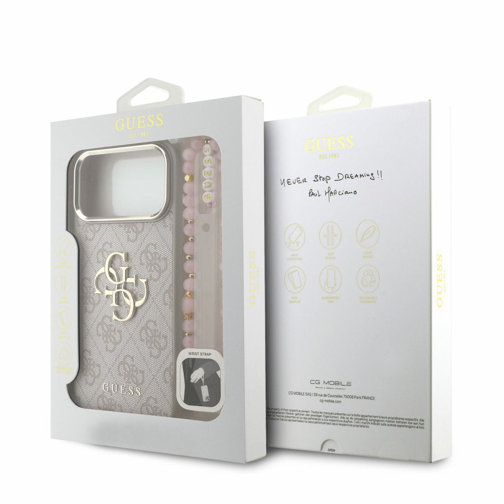 Case for Apple iPhone 18 Pro Max / 17 Pro Max, Guess, 4G Classic Logo with Strap, Pink Gold
