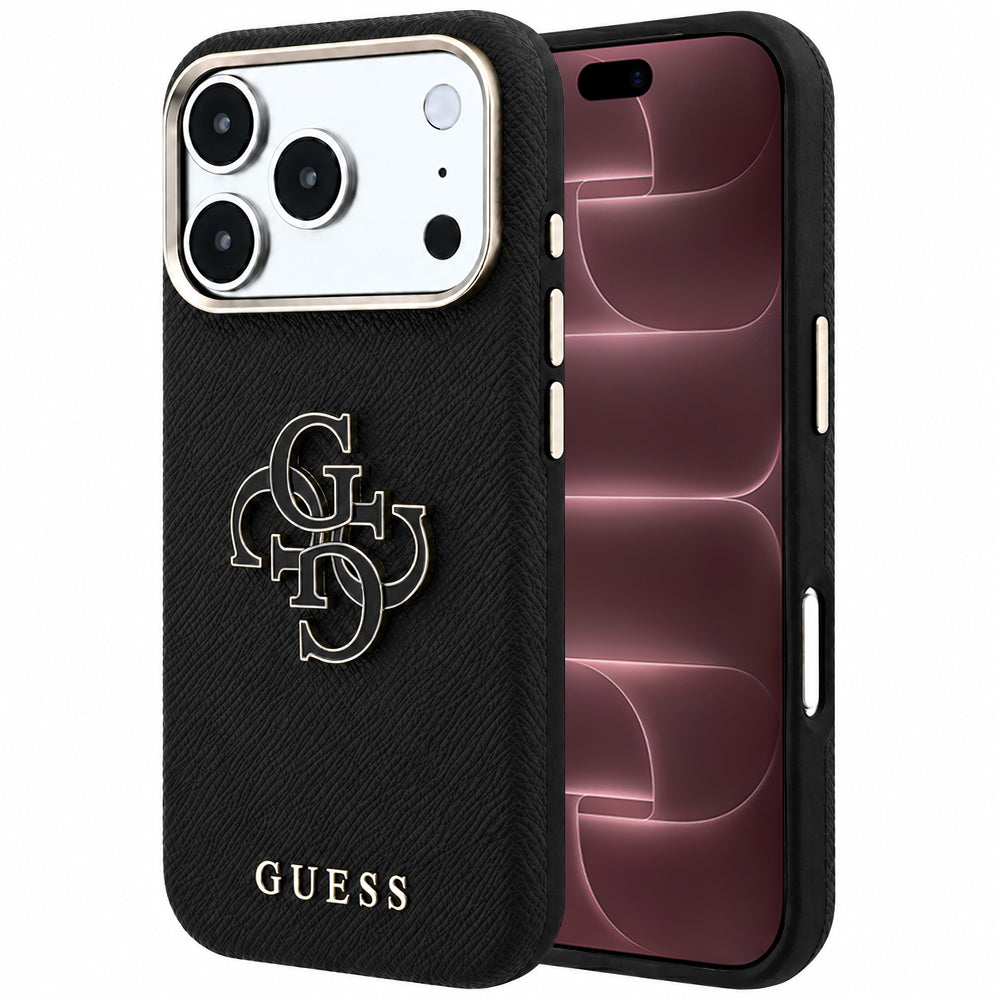 Hoes voor Apple iPhone 18 Pro Max / 17 Pro Max, Guess, Gegranuleerd Groot Resin Logo, Zwart