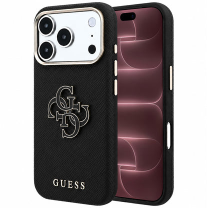 Hoes voor Apple iPhone 18 Pro Max / 17 Pro Max, Guess, Gegranuleerd Groot Resin Logo, Zwart