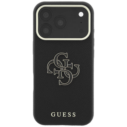 Hoes voor Apple iPhone 18 Pro Max / 17 Pro Max, Guess, Gegranuleerd Groot Resin Logo, Zwart