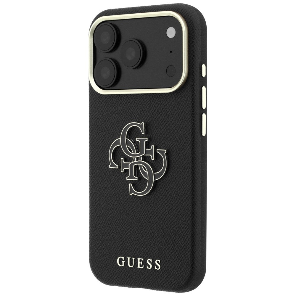 Hoes voor Apple iPhone 18 Pro Max / 17 Pro Max, Guess, Gegranuleerd Groot Resin Logo, Zwart