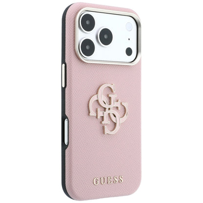 Hoes voor Apple iPhone 18 Pro Max / 17 Pro Max, Guess, Gegranuleerd Groot Resin Logo, Roze