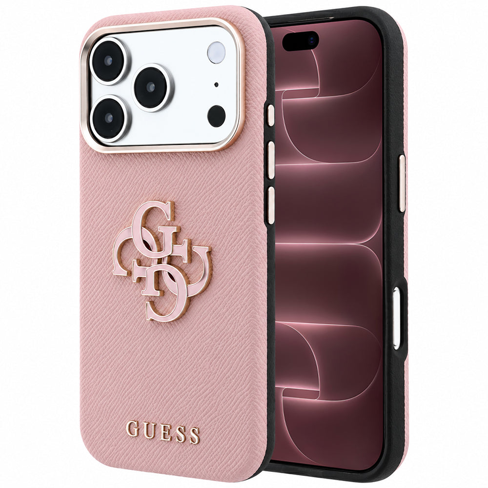 Hoes voor Apple iPhone 18 Pro Max / 17 Pro Max, Guess, Gegranuleerd Groot Resin Logo, Roze