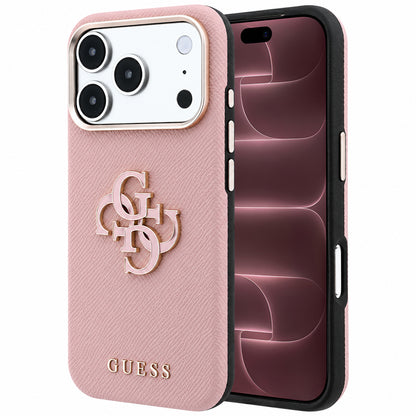 Hoes voor Apple iPhone 18 Pro Max / 17 Pro Max, Guess, Gegranuleerd Groot Resin Logo, Roze