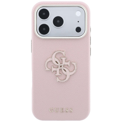 Hoes voor Apple iPhone 18 Pro Max / 17 Pro Max, Guess, Gegranuleerd Groot Resin Logo, Roze