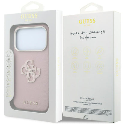 Hoes voor Apple iPhone 18 Pro Max / 17 Pro Max, Guess, Gegranuleerd Groot Resin Logo, Roze