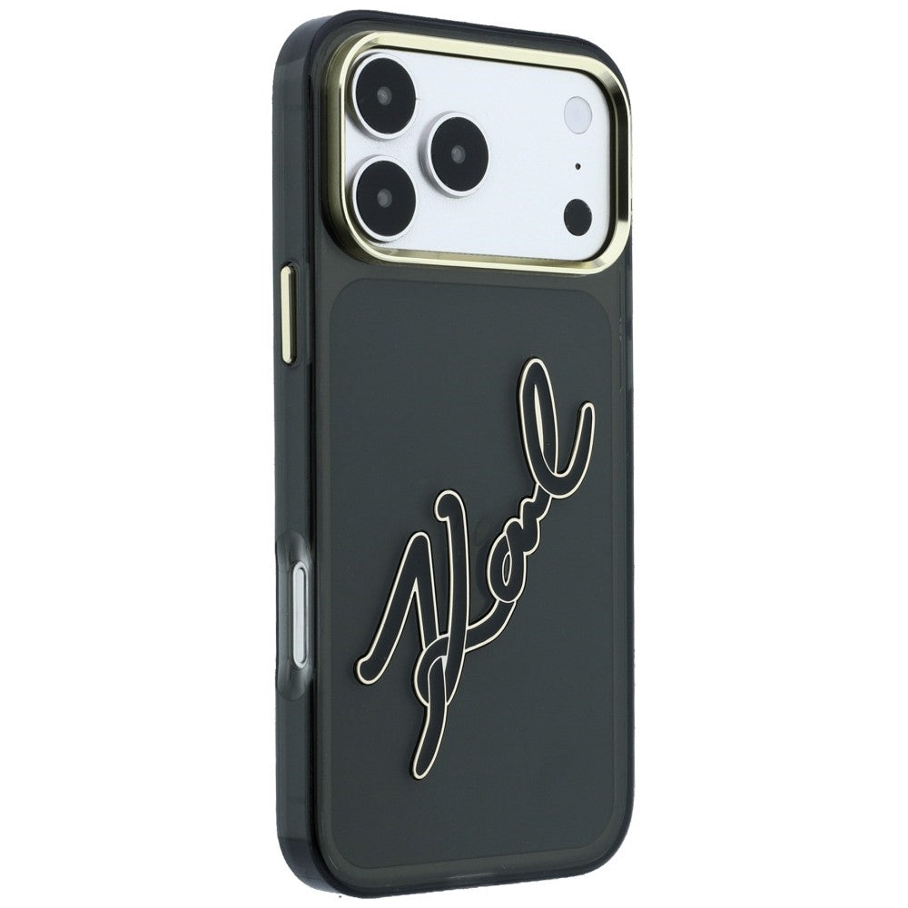 Hoes voor Apple iPhone 18 Pro Max / 17 Pro Max, Karl Lagerfeld, IML Big Signature Resin Logo Metal Frame, Zwart