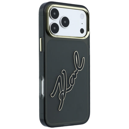 Hoes voor Apple iPhone 18 Pro Max / 17 Pro Max, Karl Lagerfeld, IML Big Signature Resin Logo Metal Frame, Zwart