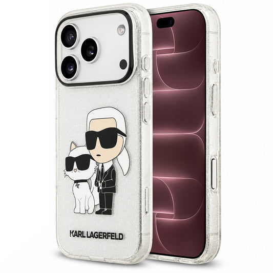 Hoesje voor Apple iPhone 18 Pro Max / 17 Pro Max, Karl Lagerfeld, IML Glitter Karl and Choupette NFT, transparant