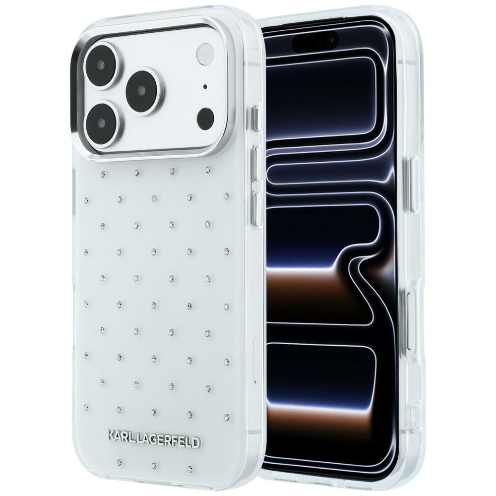 Hoes voor Apple iPhone 18 Pro Max / 17 Pro Max, Karl Lagerfeld, IML Strass-steentjes en Verchroomd Logo, Wit
