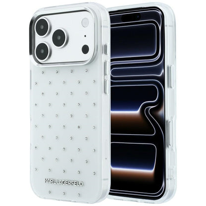 Hoes voor Apple iPhone 18 Pro Max / 17 Pro Max, Karl Lagerfeld, IML Strass-steentjes en Verchroomd Logo, Wit