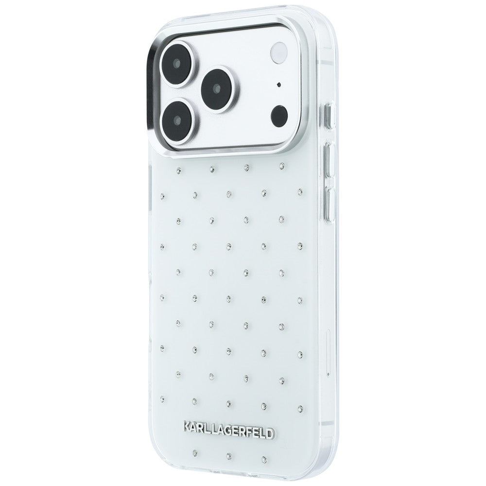 Hoes voor Apple iPhone 18 Pro Max / 17 Pro Max, Karl Lagerfeld, IML Strass-steentjes en Verchroomd Logo, Wit