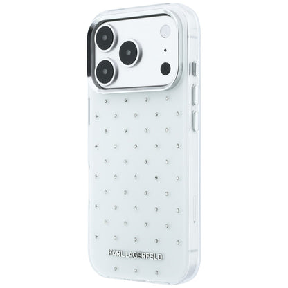 Hoes voor Apple iPhone 18 Pro Max / 17 Pro Max, Karl Lagerfeld, IML Strass-steentjes en Verchroomd Logo, Wit