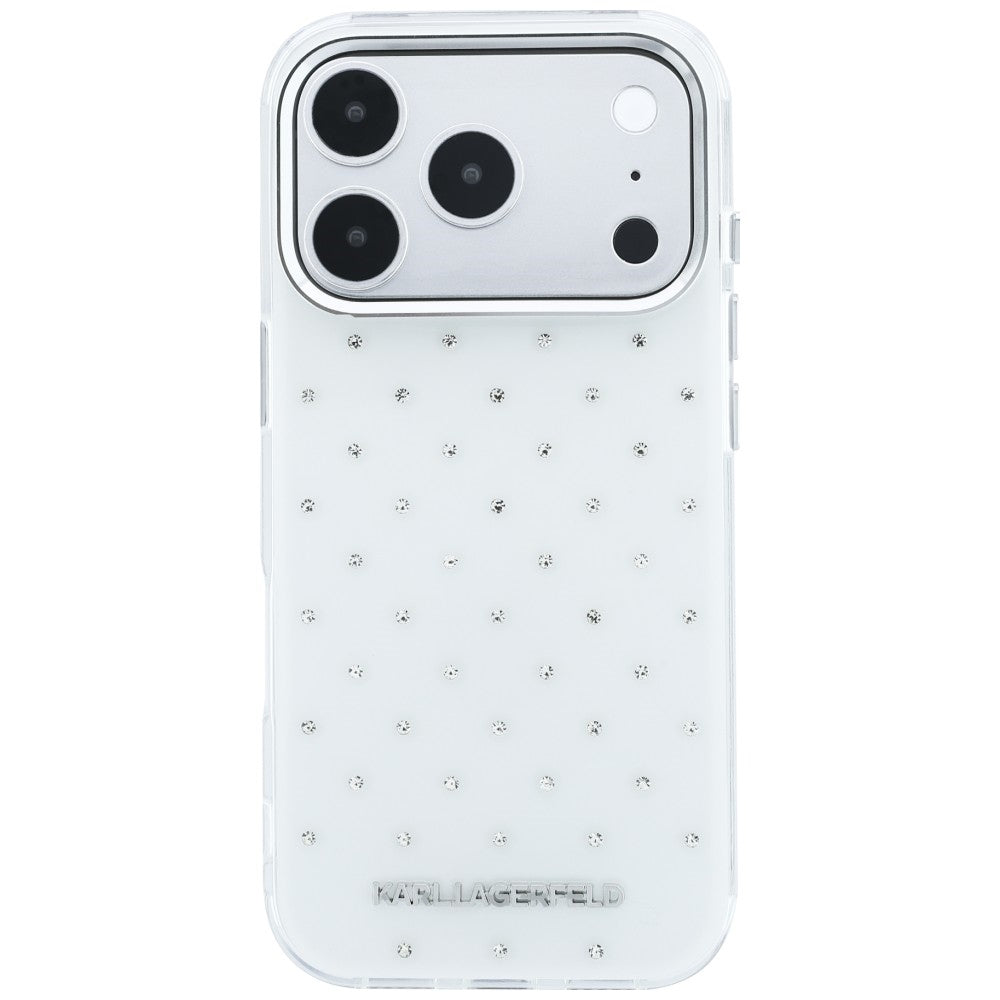Hoes voor Apple iPhone 18 Pro Max / 17 Pro Max, Karl Lagerfeld, IML Strass-steentjes en Verchroomd Logo, Wit