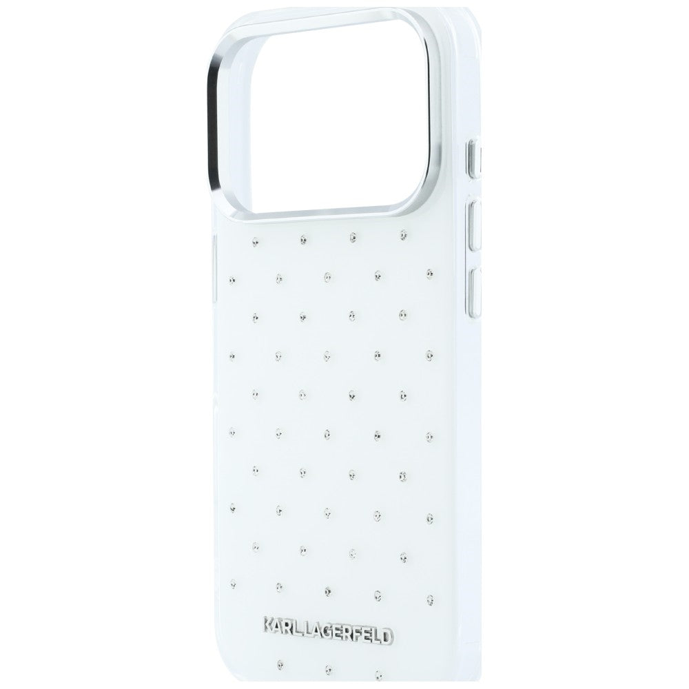 Hoes voor Apple iPhone 18 Pro Max / 17 Pro Max, Karl Lagerfeld, IML Strass-steentjes en Verchroomd Logo, Wit