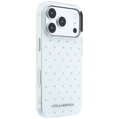 Hoes voor Apple iPhone 18 Pro Max / 17 Pro Max, Karl Lagerfeld, IML Strass-steentjes en Verchroomd Logo, Wit