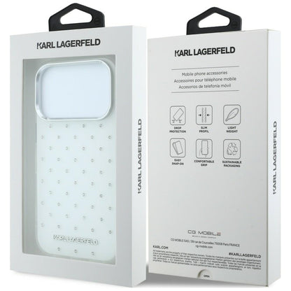 Hoes voor Apple iPhone 18 Pro Max / 17 Pro Max, Karl Lagerfeld, IML Strass-steentjes en Verchroomd Logo, Wit