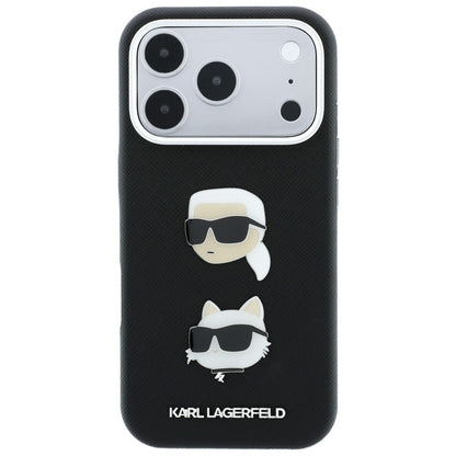 Hoesje voor Apple iPhone 18 Pro Max / 17 Pro Max, Karl Lagerfeld, Saffiano Crossbody Karl & Choupette Head's Pins Logo, zwart