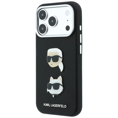 Hoesje voor Apple iPhone 18 Pro Max / 17 Pro Max, Karl Lagerfeld, Saffiano Crossbody Karl & Choupette Head's Pins Logo, zwart