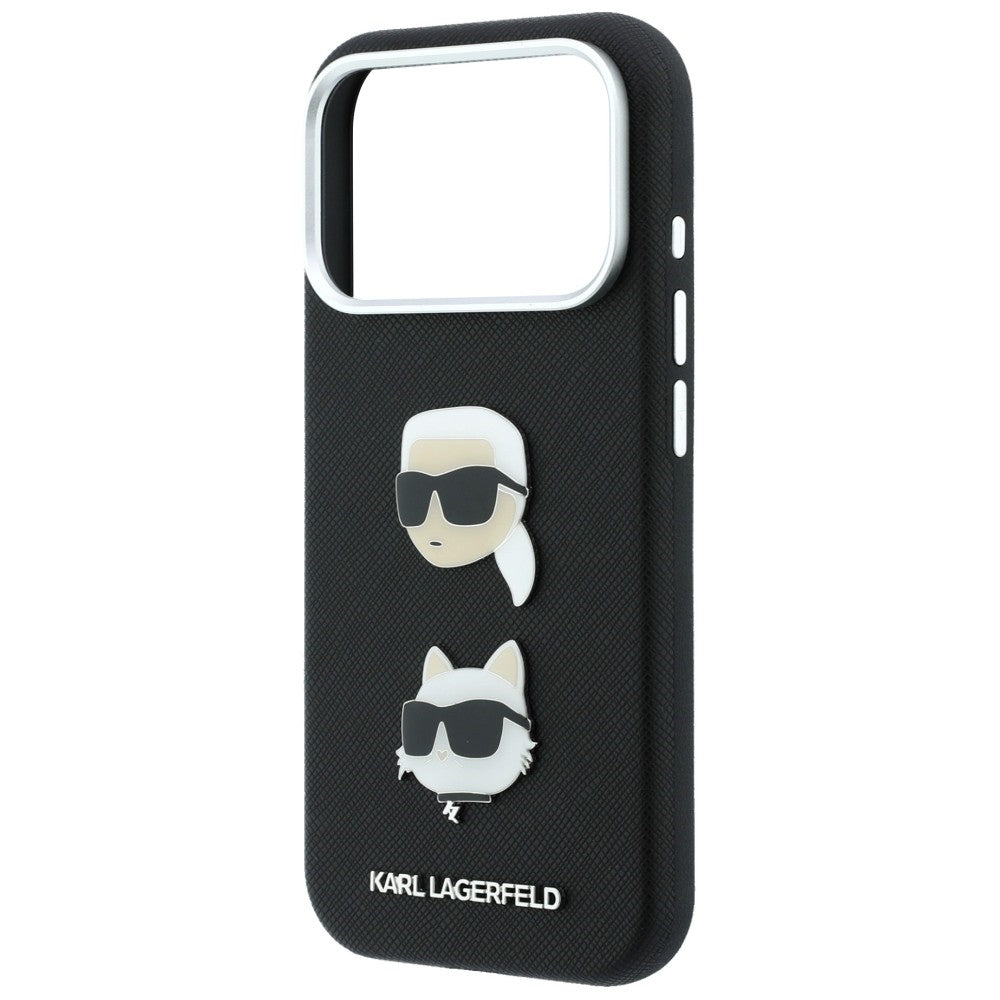 Hoesje voor Apple iPhone 18 Pro Max / 17 Pro Max, Karl Lagerfeld, Saffiano Crossbody Karl & Choupette Head's Pins Logo, zwart