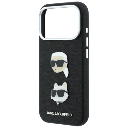 Hoesje voor Apple iPhone 18 Pro Max / 17 Pro Max, Karl Lagerfeld, Saffiano Crossbody Karl & Choupette Head's Pins Logo, zwart