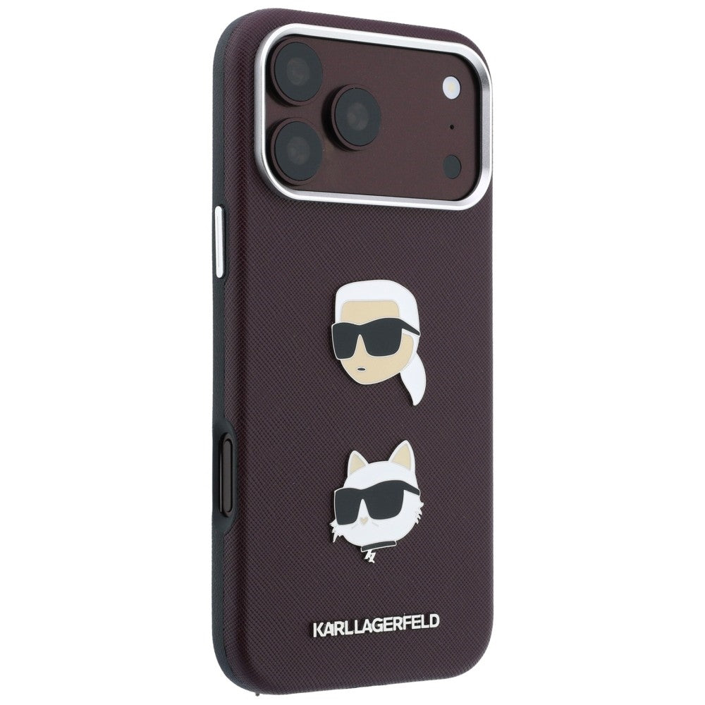 Case for Apple iPhone 18 Pro Max / 17 Pro Max, Karl Lagerfeld, Saffiano Crossbody Karl & Choupette Head's Pins Logo, Burgundy