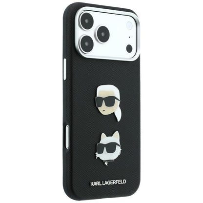 Hoes voor Apple iPhone 18 Pro Max / 17 Pro Max, Karl Lagerfeld, Saffiano met Karl & Choupette Head's Pin en Logo, Zwart